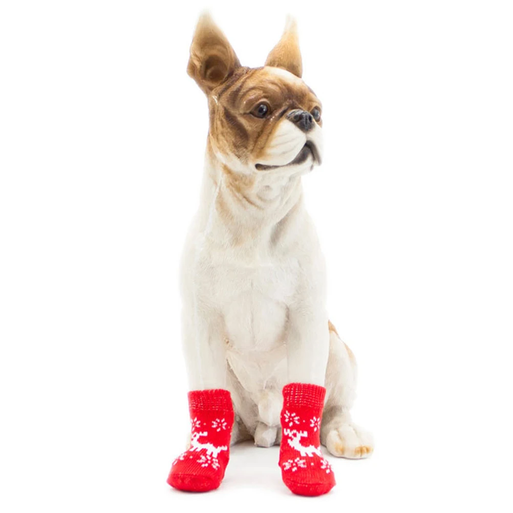 

8 Pcs Pet Christmas Socks Winter Small Dog Premium Material Warm Elk Pattern Stockings Gift Protective Dog Socks