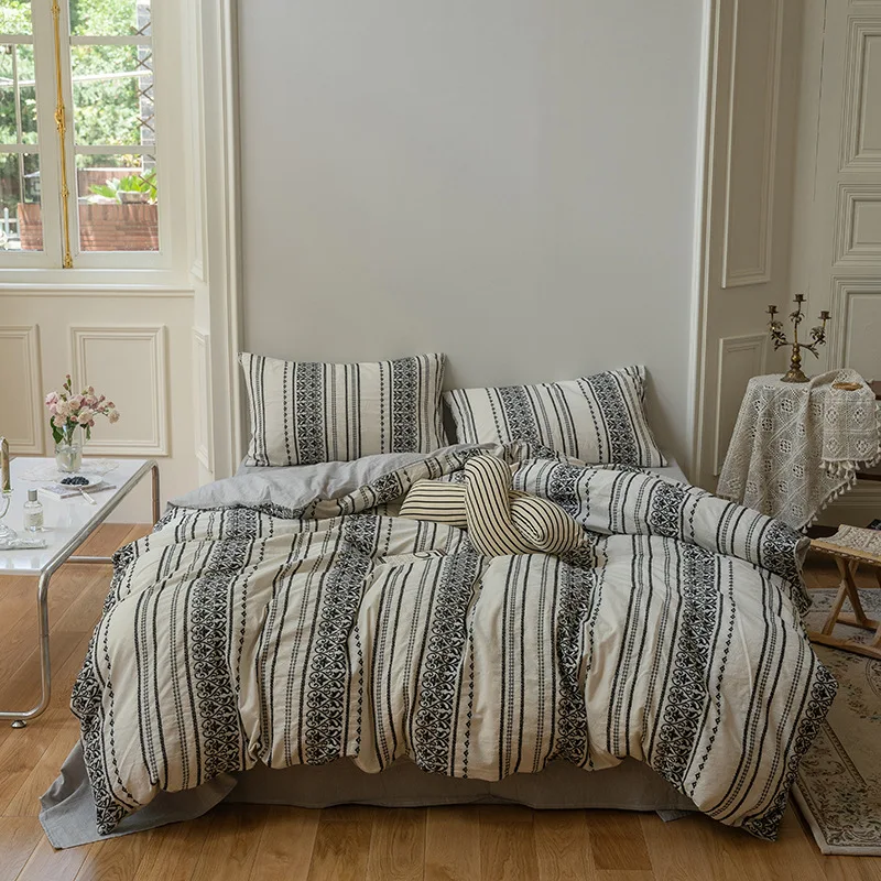 Bohemian Style Retro Pure Cotton Jacquard Bedding Set King Queen Double Twin Size with Sheet Duvet Cover Pillowcase