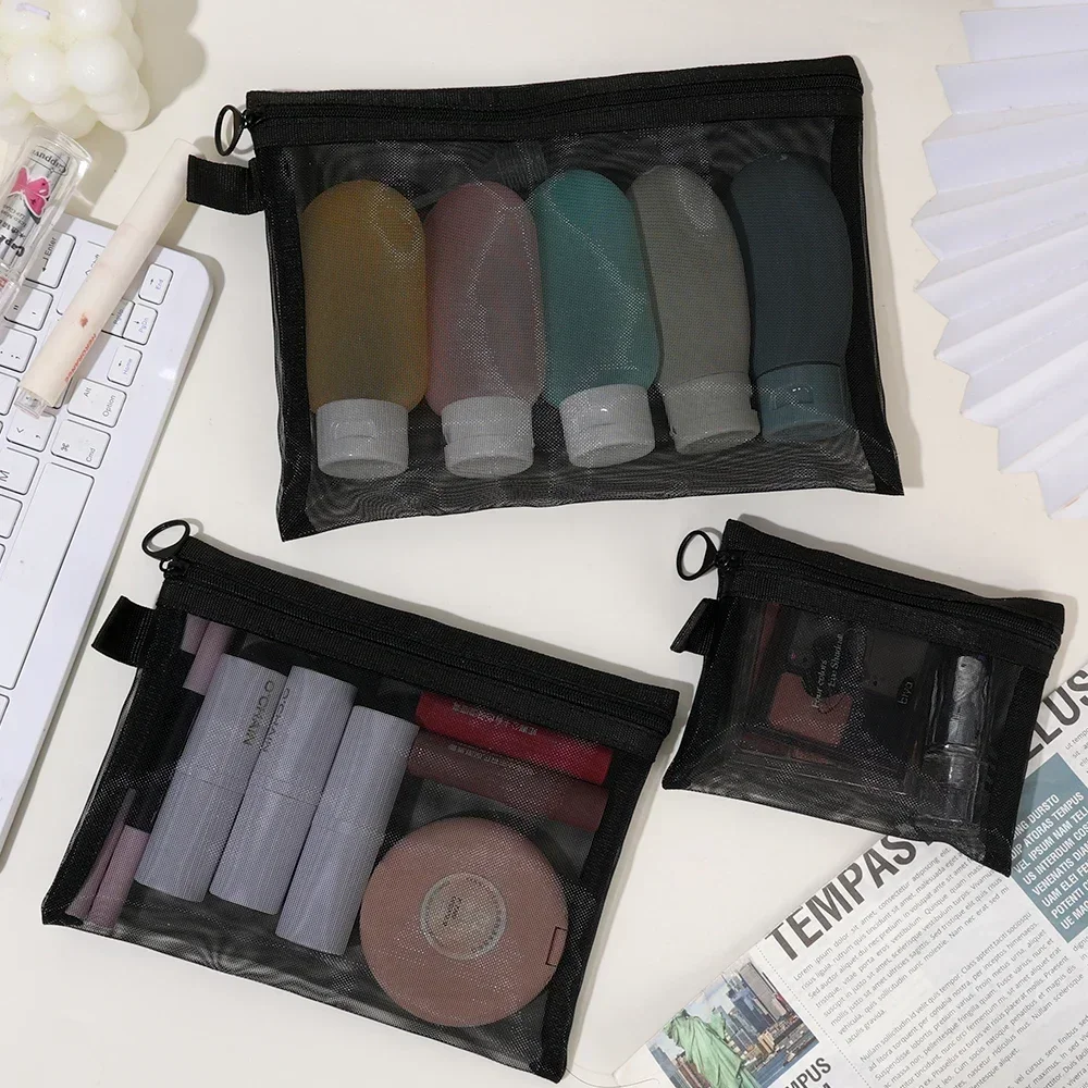 1/3 Stück Transparente Netz-Kosmetiktaschen Klein und Groß Schwarze Make-up-Tasche Tragbare Reise-Toilettenartikel-Organizer-Etui Lippenstift-Aufbewahrungsbeutel – Detail 2