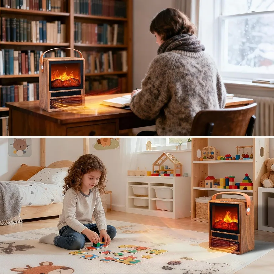 سخان مدفأة كهربائي محمول للاستخدام الداخلي مع تشغيل آمن بتأثير لهب LED ثلاثي الأبعاد يتميز بالحرارة الزائدة وحماية الميل #6