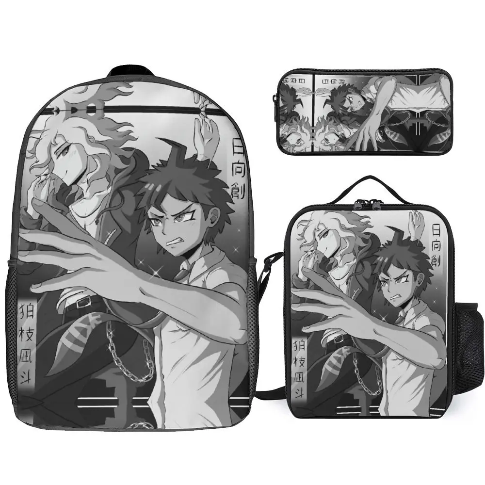 

3 in 1 Set 17 Inch Backpack Lunch Bag Pen Bag Hajime And Nagito Danganronpa 5 Secure Infantry Pack Snug Sports Activities Cute