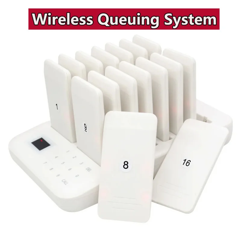 QWICALL Calling Buzzer Restaurant Cafe 16 Pagers 1 Keyboard Transmitter Wireless Guest Paging System Coaster