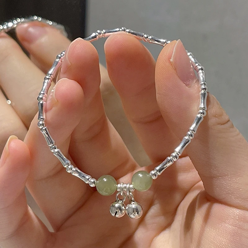 

PONYKISS 925 Sterling Silver Bamboo Joint Bead Bell Charm Bracelets for Women Classic Plant Fine Jewelry Minimalist Accessories
