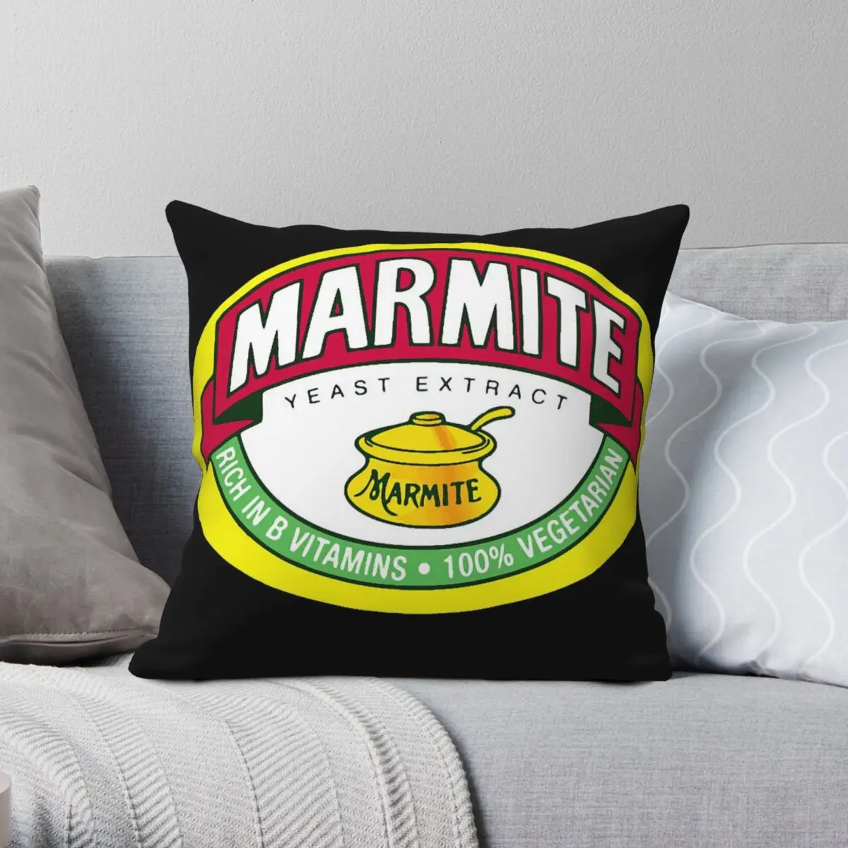 Marmite Logo Yeast Extract Square Pillowcase Polyester Linen Velvet Pattern Zip Decorative Throw Pillow Case Home Cushion Case