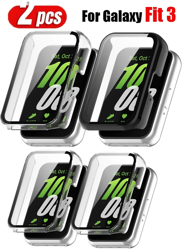2 Stück Smartwatch-Schutzhülle für Samsung Galaxy Fit 3 PC-Uhrengehäuse mit gehärtetem Glas, sturzsicher und kratzfest