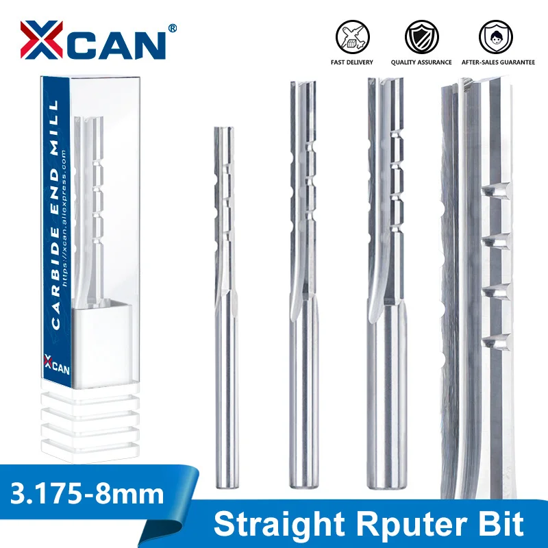 XCAN Milling Cutter 3.175-8mm Straight Router Bit 3 Flutes Carving Bottom Cleaning End Mill CNC Trimming Slot Bits For Wood