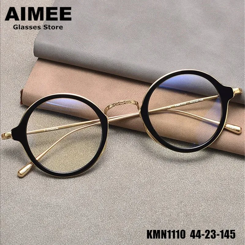 

Винтажные круглые брендовые дизайнерские очки KMN1110 для мужчин и женщин, титановые сверхлегкие очки ручной работы в оправе, круглые очки, очки