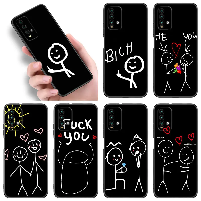 Cartoon Matchman Black Phone Case For Xiaomi Redmi 11 Prime 11A 12C 13C A1 A2 + A3 12 4G 10 13R 5G 9A 10A 9C 10C 9i 12R Note 9T