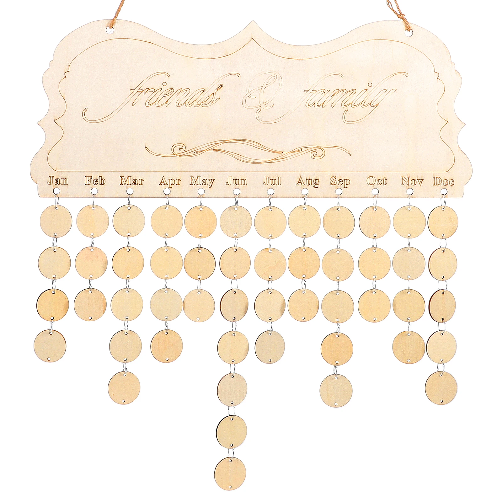 

50pcs Plaque Discs Hanging Rope Birthday Wooden Board Calendar Wooden Plaque Calendar Reminder Wall Decor Gift
