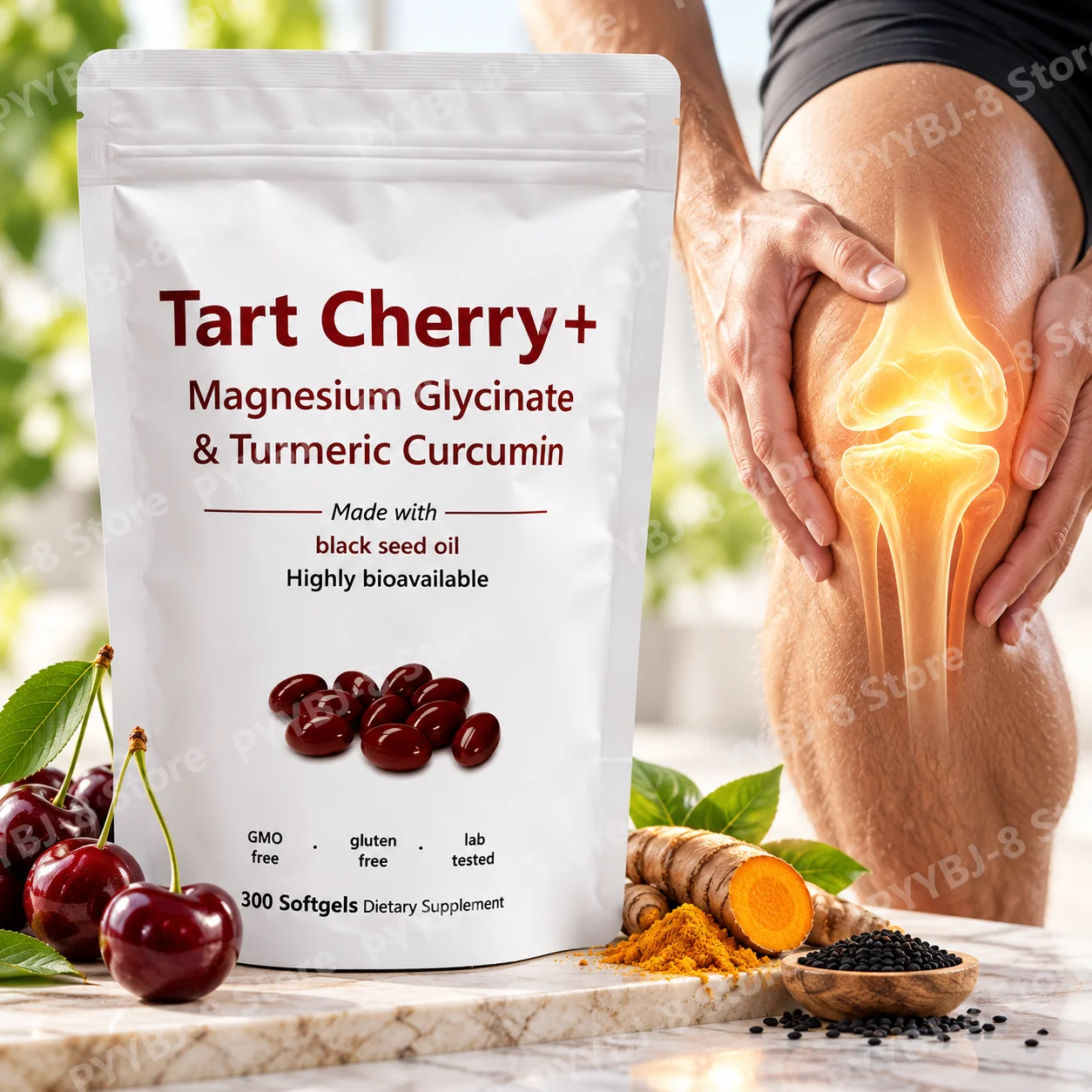 Tart Cherry+ Softgels,Support Joint Comfort,Healthy Uric Acid Balance,Relieve Body Discomfort,Black Seed Oil 300 Softgels