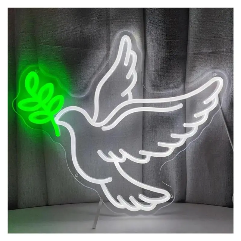 Dove With Olive Branch Neon Sign, USB/Power Supplied Decor For Wedding & Bedroom 35cm/13.78×40cm/15.75in