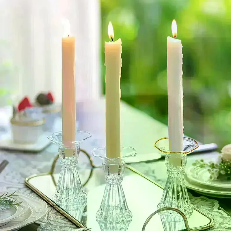 Pack Glass Candle Holders Set With Wax Catcher, Drip Guards& Anti-Tip Base- For Table Centerpieces, Weddings, Home Decor 3