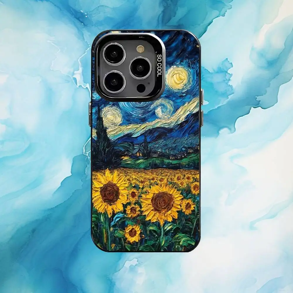 حافظة هاتف Van Gogh The Starry Night لهاتف iPhone17,16,15,14,13,12,11 Plus، Pro Max غطاء مقاوم للصدمات من الحلوى السوداء غير اللامعة