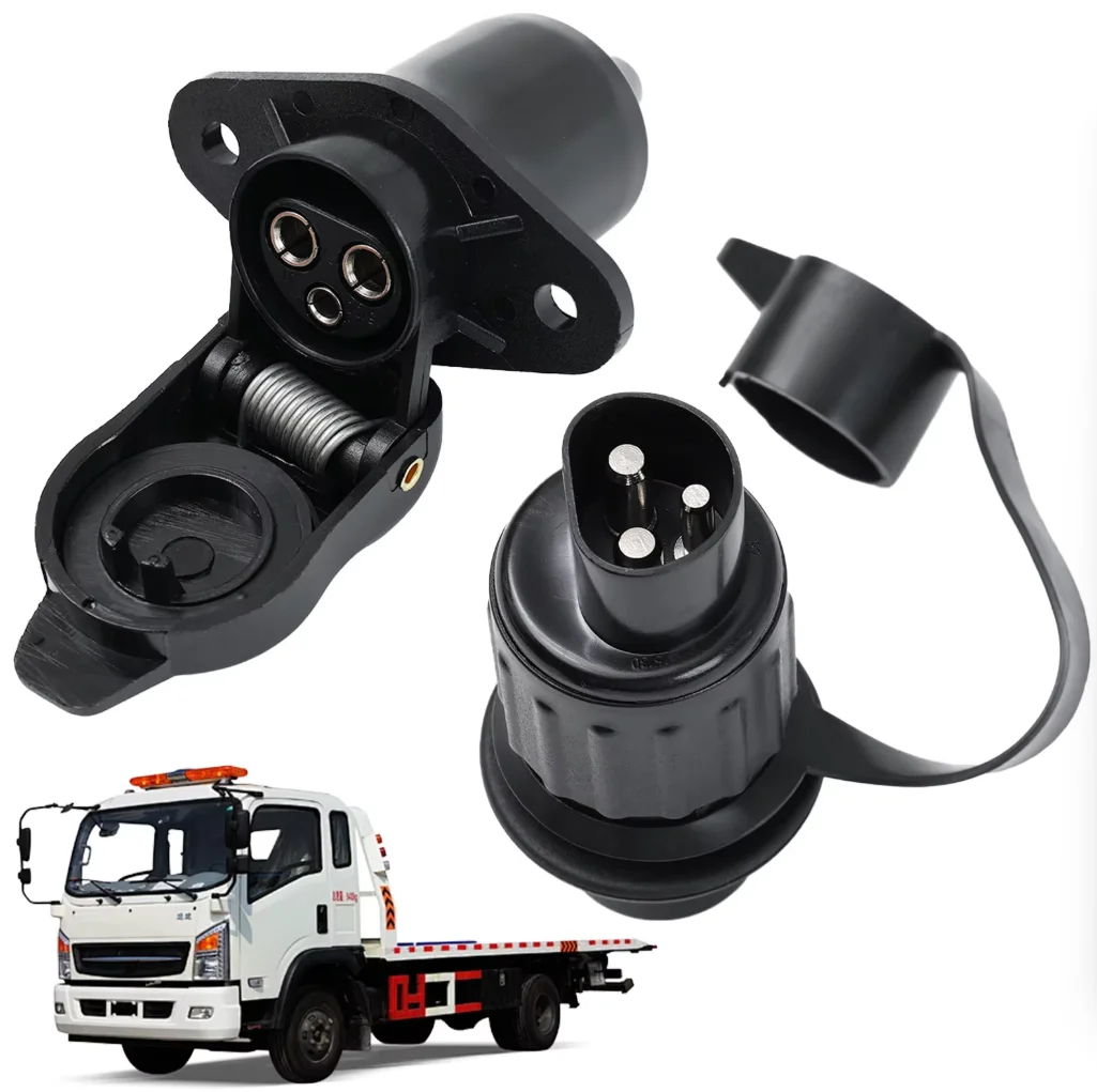 1Pair  European Tractor 3-pin Plug Socket 3-way Connector Trailer Towing Adapter Light For Truck Towing RV Trailer Plug Socket