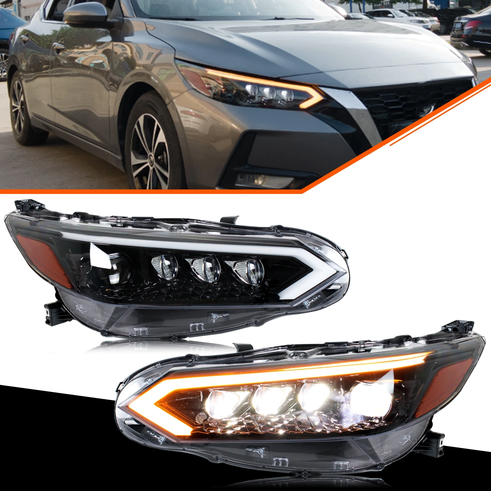 

LED Headlights for Nissan Sentra 2020-2026 B18 SR SV S DRL Projector Sequential Turn Signal Front Lamps Pair Assembly
