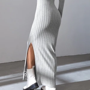 المرأة مثير شبكة الخامس الرقبة عكس الرقبة انقسام اللباس الخريف والشتاء كامل الأكمام مرونة الجسم الأساسية سترة أعلى 5 فساتين محبوكة على البارد - No3