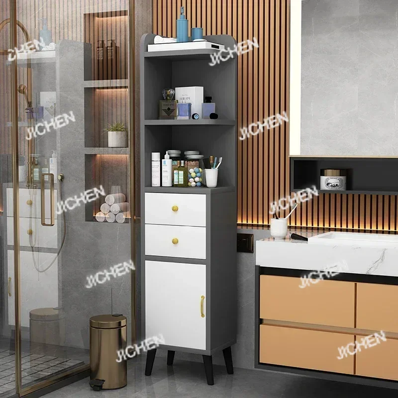 JCQ خزانة حمام خشبية الجرف خزانة الحمام طويل القامة المطبخ تخزين الرف خزانة حمام تخزين الرف أثاث المنزل #6