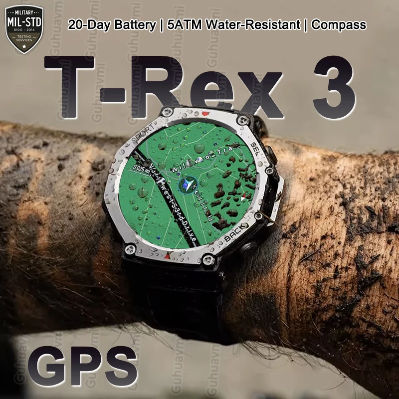 

New GUHUAVMI T-Rex 3 Outdoor Rugged SmartWatch 48mm AMOLED Display 6 Satellite Systems Dual-Band GPS 5ATMWater-Resistant Compass