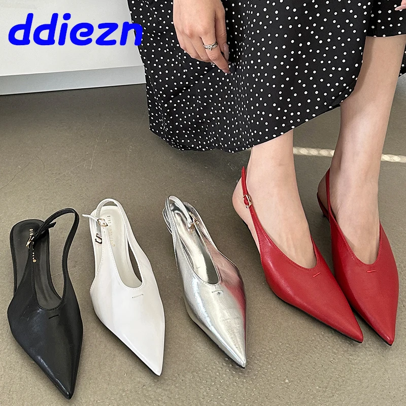 2024 New Slingbacks Low Heel Ladies Shoes Fashion Pointed Toe Elegant Women Heeled Shoes Female Shallow Pumps Red Footwear