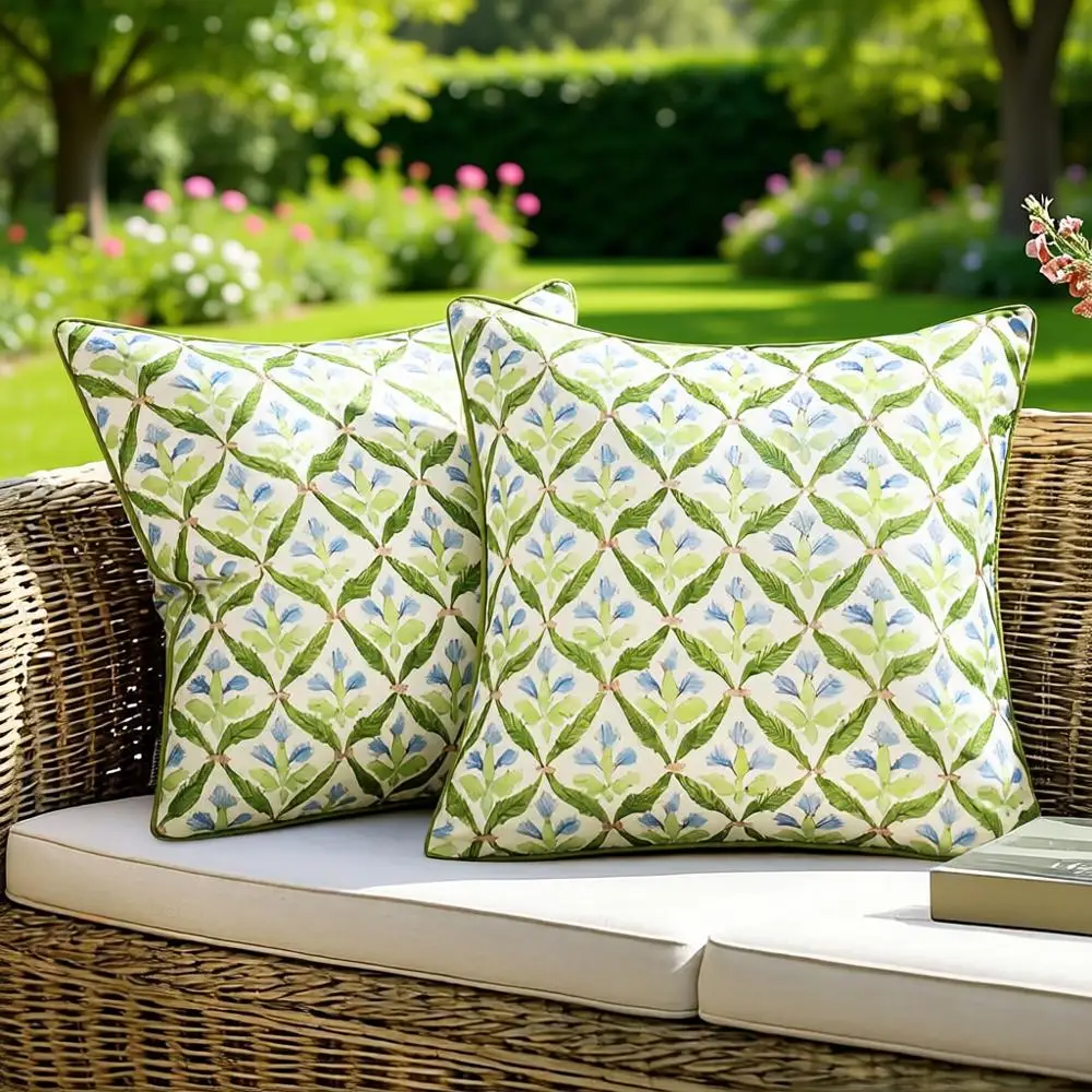 

Винтажные наволочки в стиле бохо с блочным принтом, 50x50 см, зеленые декоративные подушки для дивана, патио, кровати