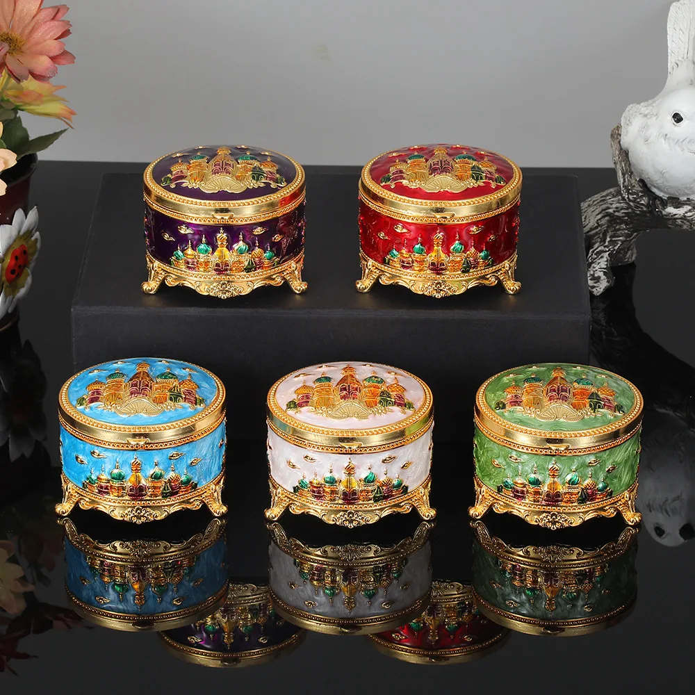 

European Castle Round Jewelry Box, Light Luxury Organizer for Necklaces Rings, Creative Elegant Vanity Storage Case