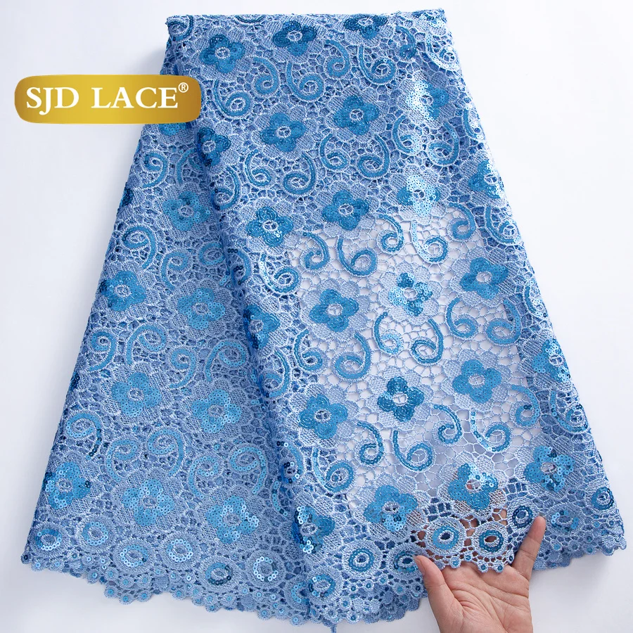 

SJD LACE, нигерийский шнур, кружевная ткань, африканский гипюр, 5 ярдов, 2025 г., новое африканское водорастворимое кружево для женщин, вечерние платья, шить 4419
