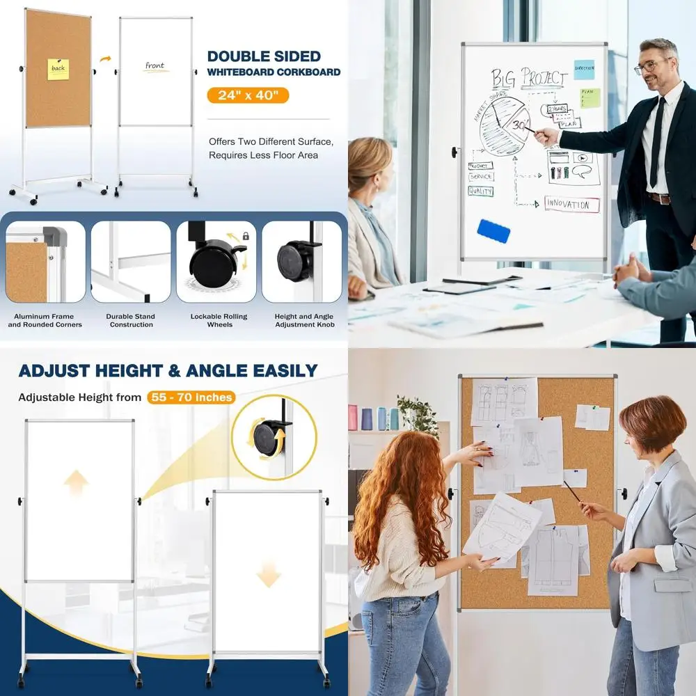 

Двусторонняя доска и пробковая доска 24x40, мобильная двусторонняя подставка с сухим стиранием и доской объявлений