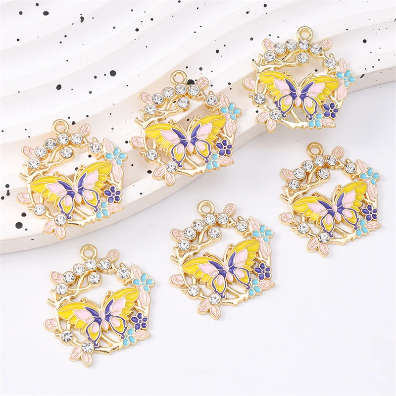 Duarte 20Pcs/Lot Cute Enamel Flying Butterfly Flower Charms Pendants for Jewelry Making Necklaces Earrings Accessories DIY Gifts