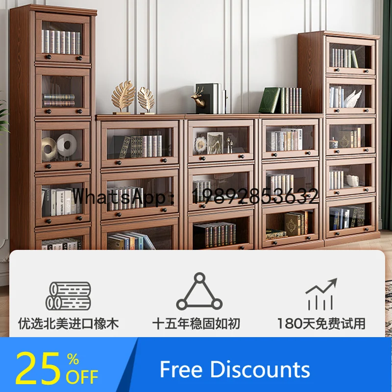 XL Solid Wood Bookcase with Glass Door Dustproof Storage Cabinet for Living Room Home Use