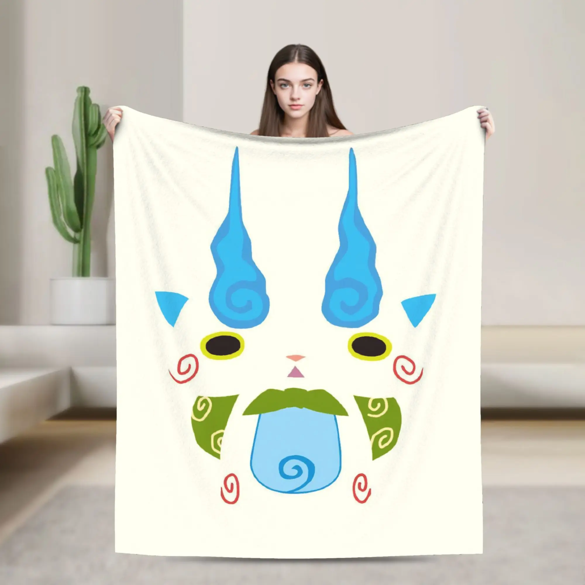 Yokai Watch Game Knitted Blanket Komasan Fleece Throw Blanket Summer Air Conditioning Decoration Lightweight Bedspread