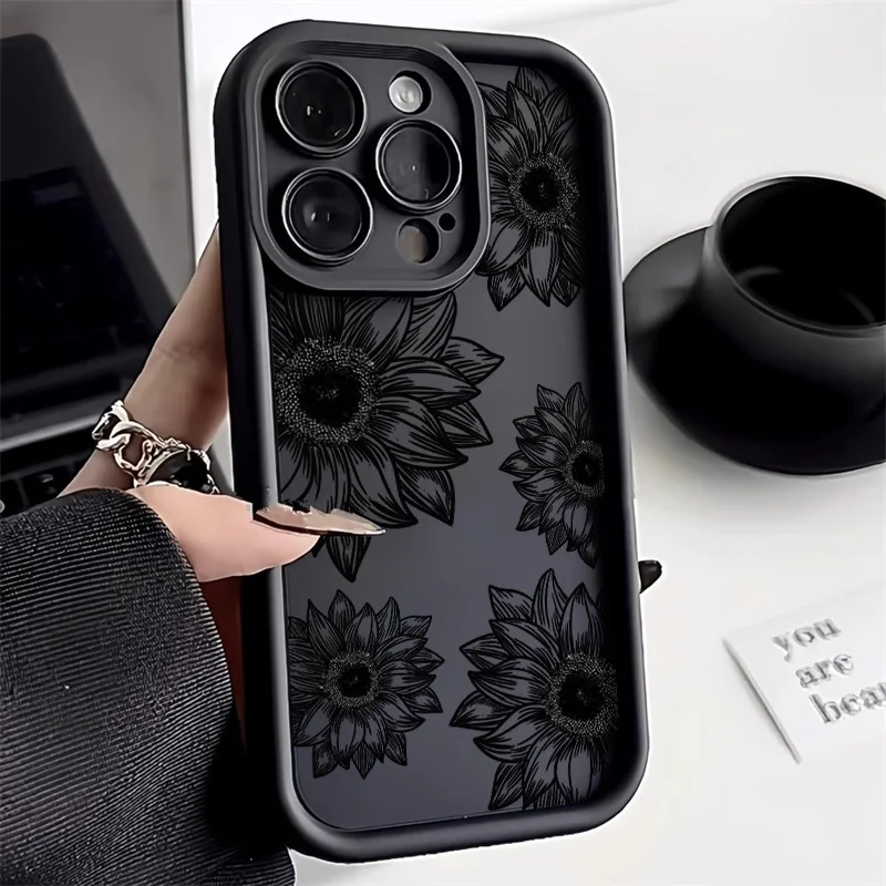 Case For iPhone 15 Cases iPhone 14 Pro Max Case Art Sketch Flower Printed Silicon Case iPhone 13 12 11 16 XS X XR 7 8 Plus Cover