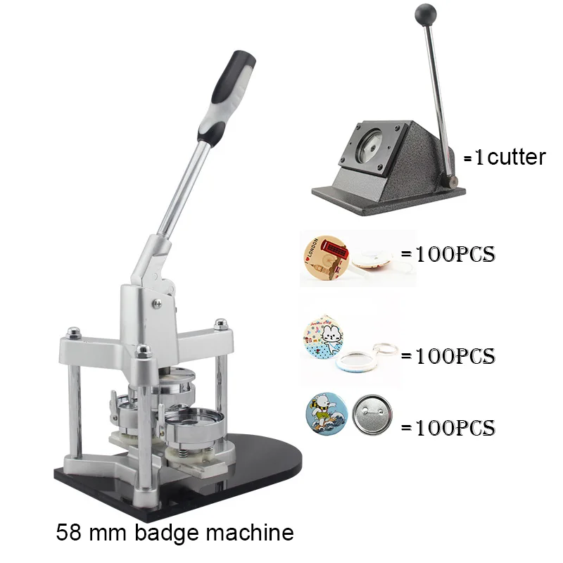

Sales Package of 58MM 2-1/4" Badge Maker and Metal Pin Button with Cutter and Key Chain Material and Hanger Button