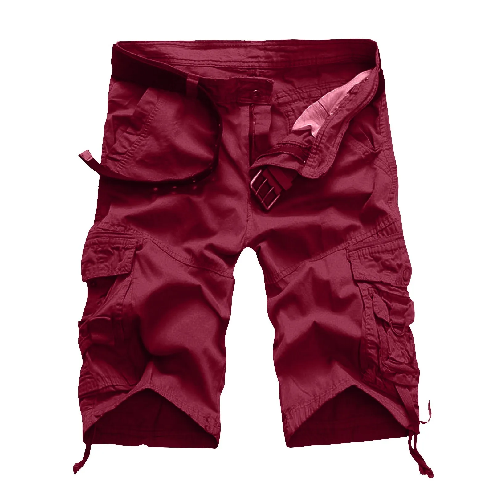 Men'S Summer Cargo Shorts Men'S Multi-Pocket Shorts Solid Color Casual Fashion Cargo Shorts (Without Belt) Ropa Hombre