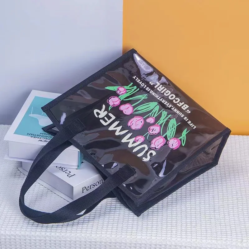 Outdoor Swimming Bag Thickened PVC Transparent Visible Cosmetic Organiser Waterproof Wash Bag Large Capacity Black Beach Bag