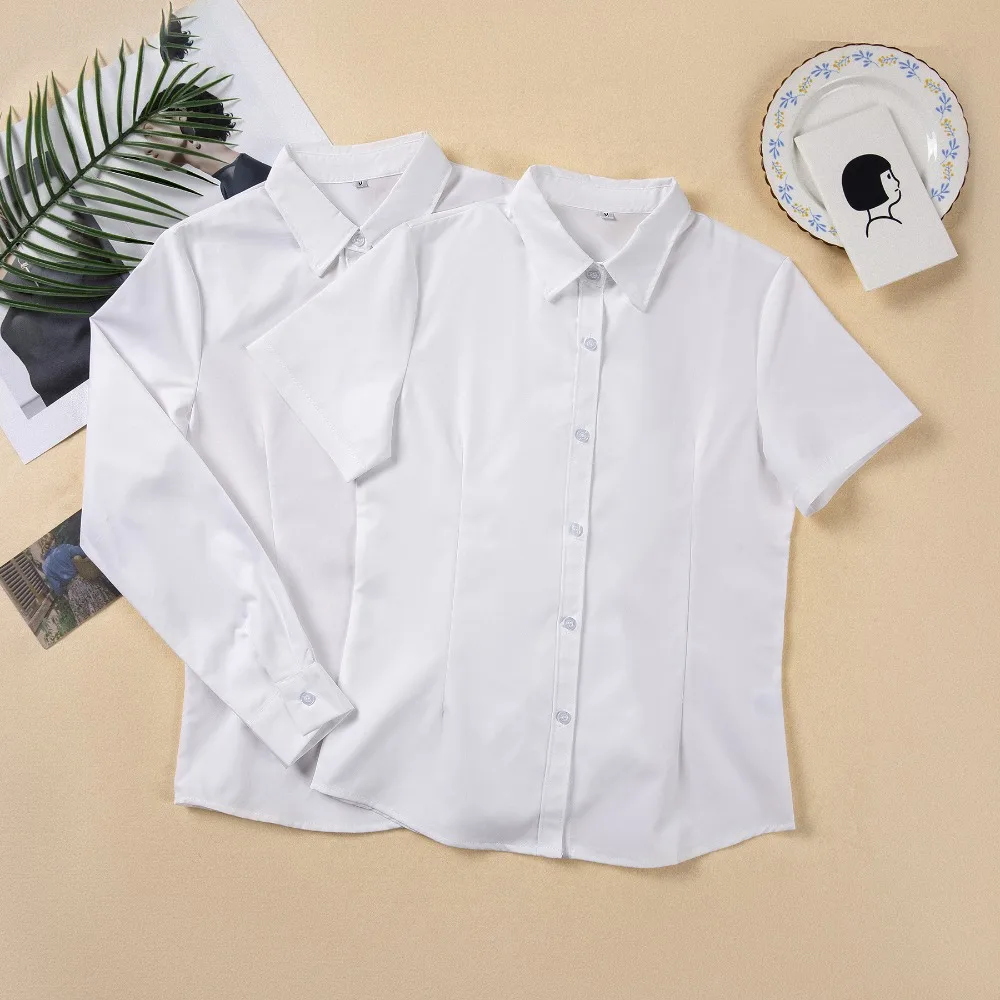 Women's Japanese College Style Fresh White Collar Long Sleeve Shirt,School Uniform Student Outfit for Campus Daily Casual Wear