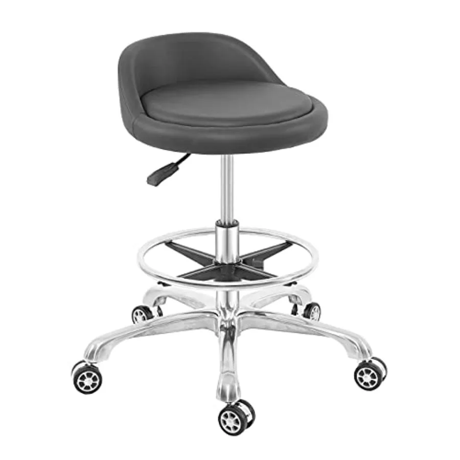 Rolling Stool Adjustable Drafting Chair Heavy Duty Metal Base with Back Support Foot Rest for Office Home Shop Kitchen Beauty L