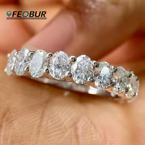 3*5mm Oval Cut Full Moissanite Eternity Ring for Women Men 925 Sterling Silver Lab Diamond Wedding Band with Certificate Jewelry