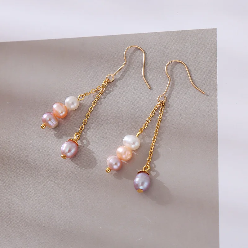 Personalized Trendy Natural Freshwater Pearl 14K Gold Filled Female Tassels Drop Earrings Promotion Jewelry For Women Gifts