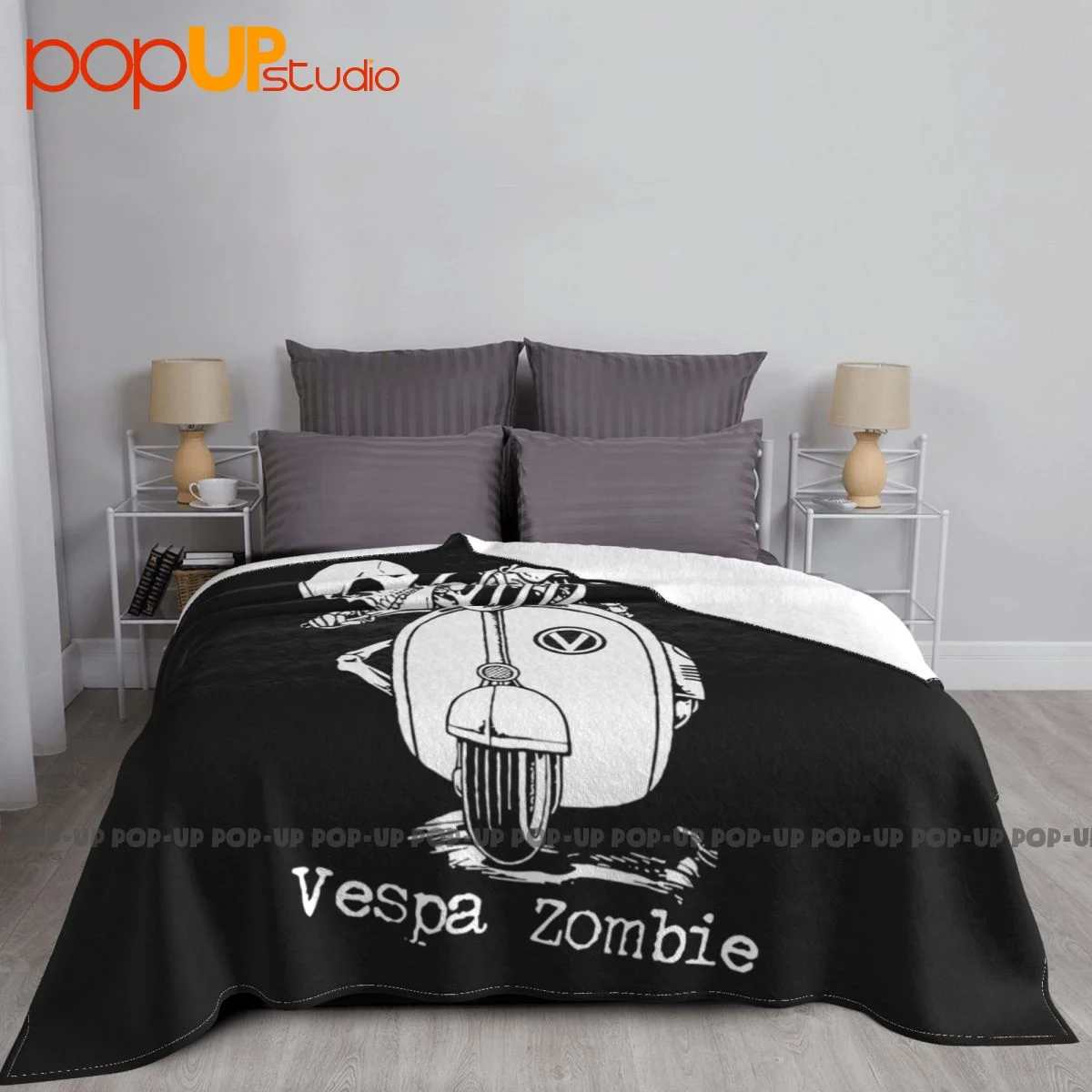 Vespa Zombie Scooter Mod Enthusiast Blanket Textile Bedspread Couch Blanket