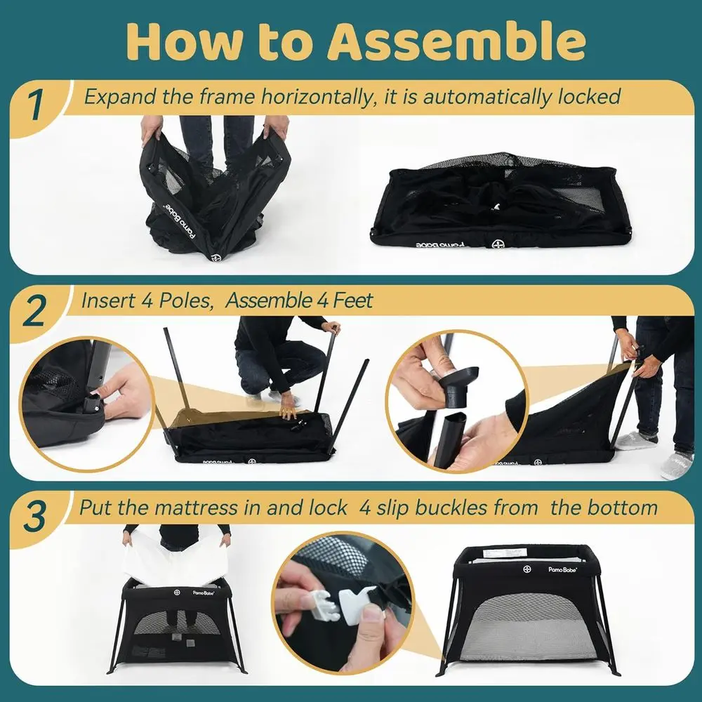 روضة أطفال محمولة بأرجل ومرتبة قابلة للإزالة - ساحة لعب خفيفة الوزن قابلة للطي