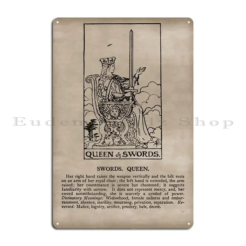 Queen Of Swords Tarot Card Metal Plaque Cinema Cinema Kitchen Customize Wall Pub Tin Sign Poster