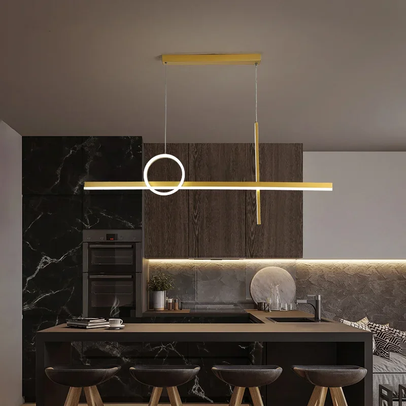 Luz pendente LED para ilha de cozinha, preto e ouro exclusivo, atmosfera familiar, decoração interior moderna, iluminação