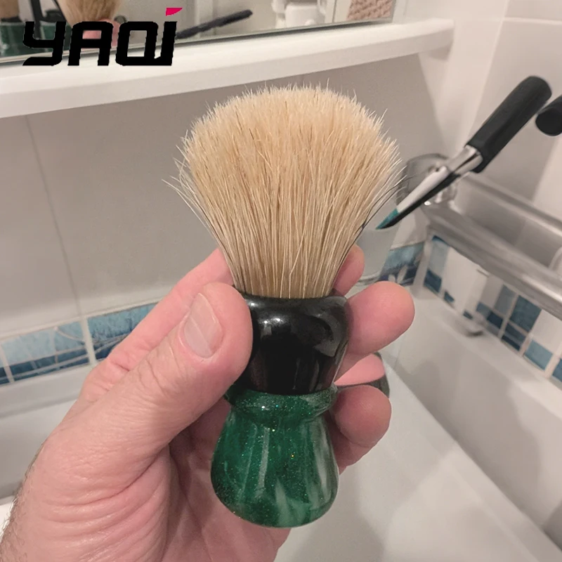 2026 For Men 24MM Boar Bristle Shaving Brush YAQI Green Viper Handle Wet Shaving Brush Knot