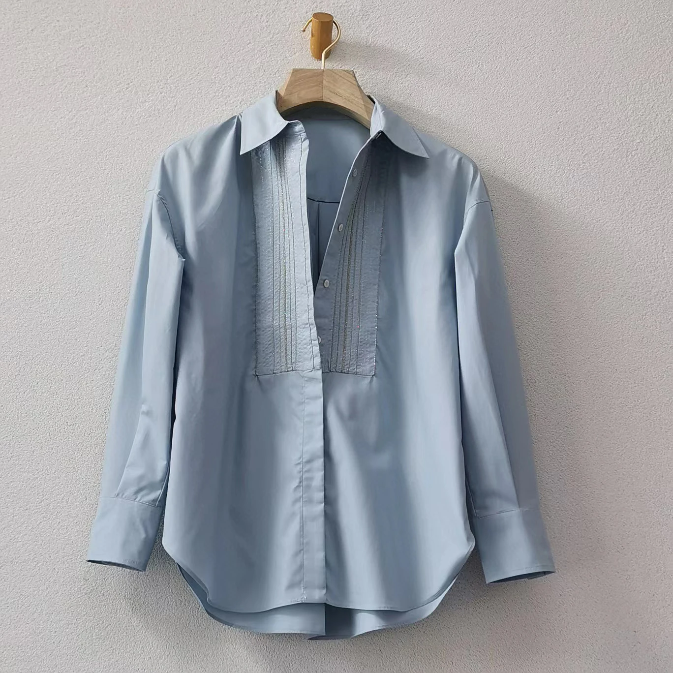 High Quality Cotton Rayon Blend Embellished Office Style Shirt