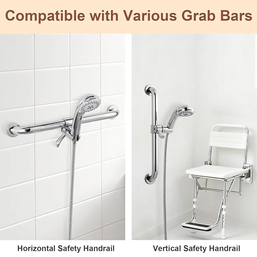 Rotating Shower Head Holder Compatible with 32 mm Tub Handles and Safety Rails Supports Secure No-Drill Attachment