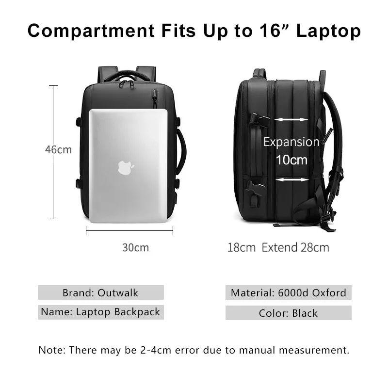 Men's 16 Inch Large Capacity Laptop Backpack Waterproof Expandable Dry Wet Separation Business Travel School Bag