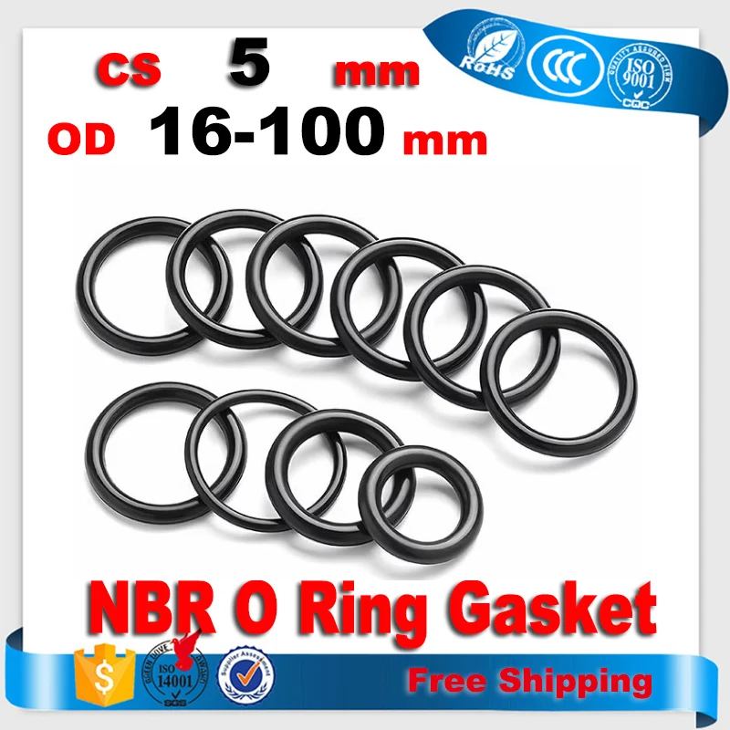 NBR-O-Ring Gaskets, CS 5mm, Seal Nitrile Rubber Bands, High Pressure O-Rings Repair Kit, Sealing Elastic Band O Rubber Rings