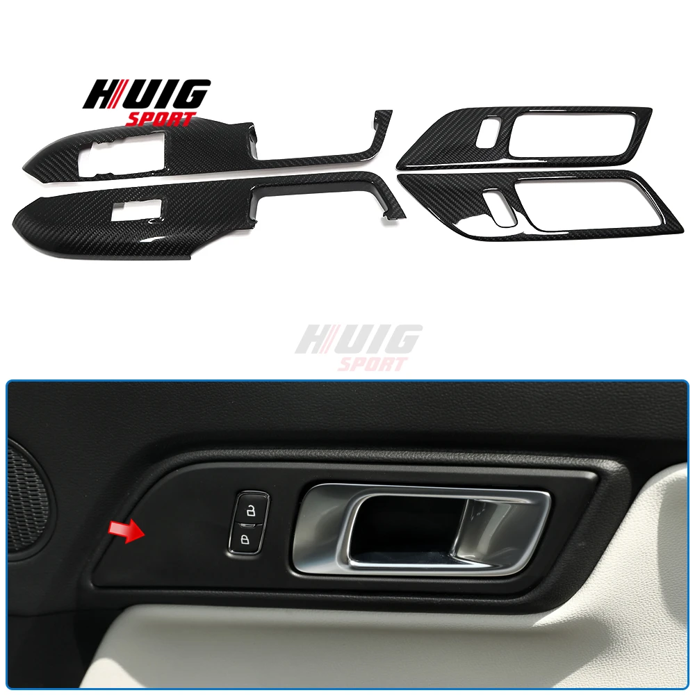 LHD For Ford Mustang 2015 2016 2017-2021 Carbon Fiber Car Interior Door Side Window Lift Switch Frame Cover Trim Accessories