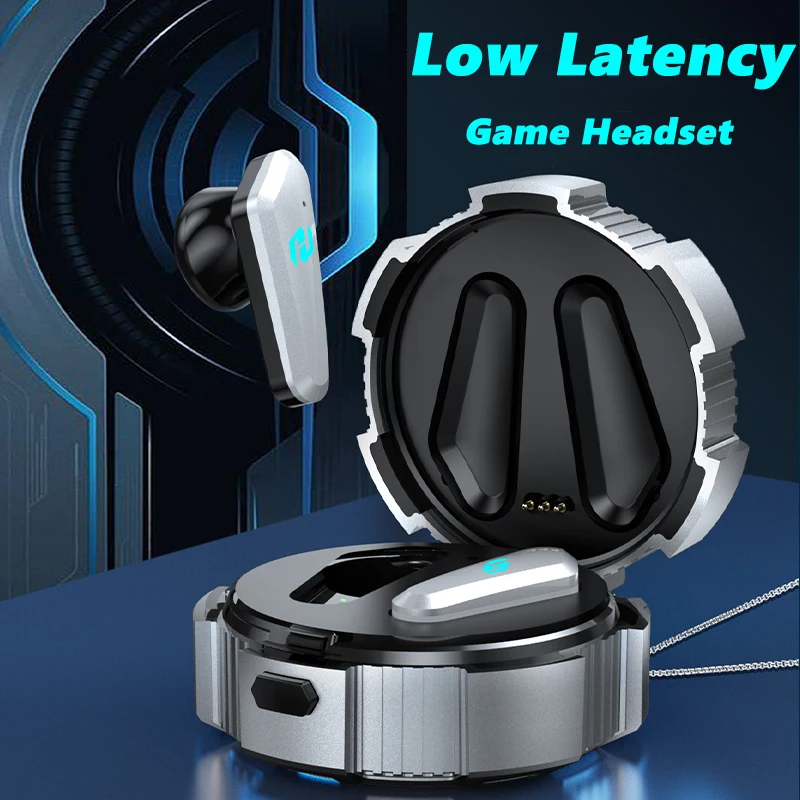 TWS Game Headset Bluetooth 5.3 HIFI Stereo Wireless Headphone Low Latency Noise Canceling Earphone Sports Earbuds With Necklace