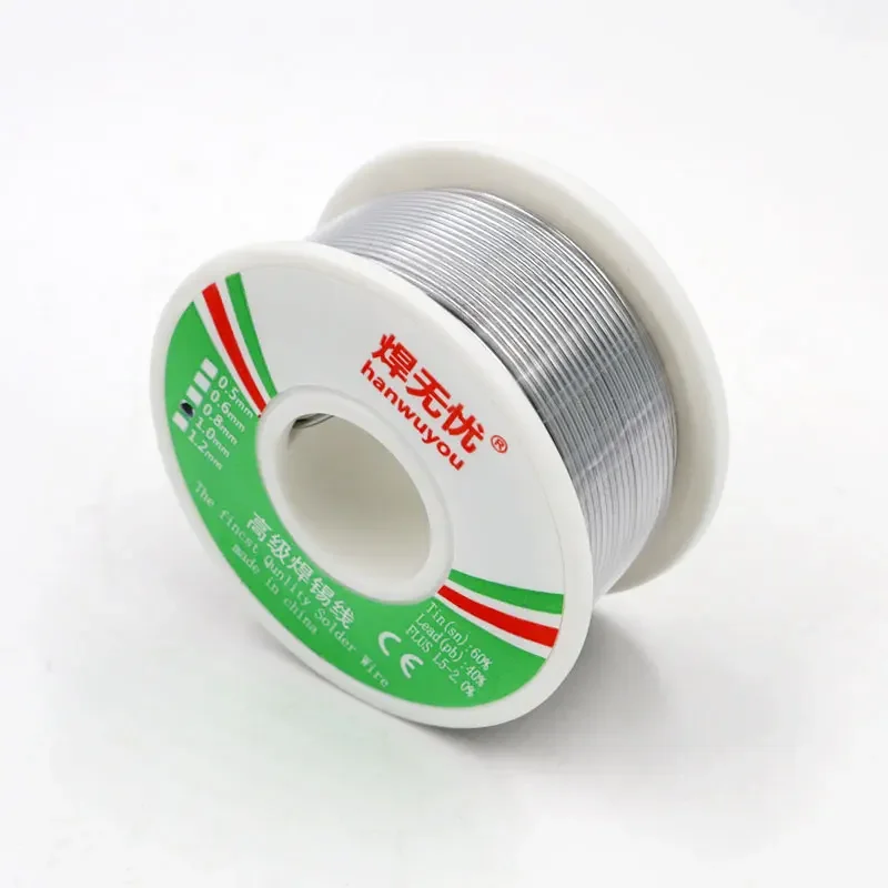 Fio de solda Rosin Core Tin Solder Wire, Welding Flux, 1.5-2.0% Iron Wire, Reel Diameter, 0.5mm, 0.6mm, 0.8mm, 1mm, 1.2mm, 100g, 60 milímetros, 40